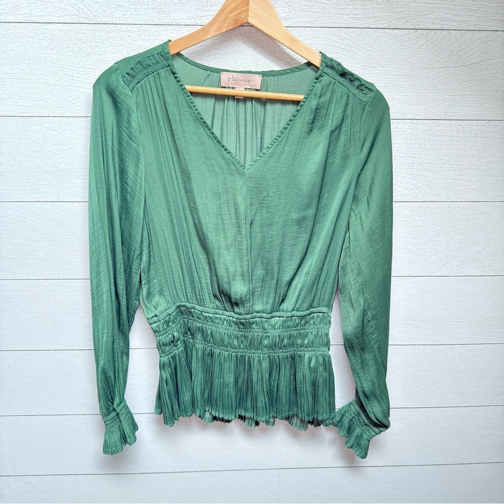 Philosophy | Forest Green Pleated Blouse | Soft Dramatic | Medium - Picture 6 of 11